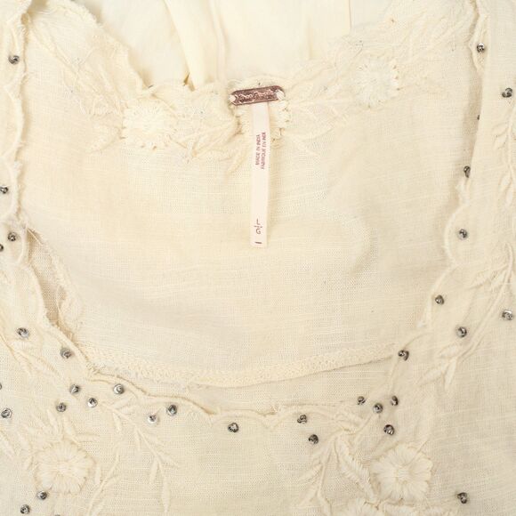 Free People Sunset Treasure Tunic Top Embroidered Beaded Lace Cotton L 280461 - Picture 9 of 9
